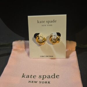 Kate Spade Gold and White Huggie Hoop Earrings